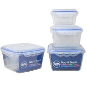 Wholesale - 3pc SQR. PLASTIC FOOD STORAGE CONTAINER SET PAC-IT FRESH C/P 24, UPC: 887030730066